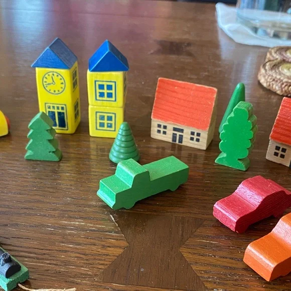 Wooden Village Train and Vehicle Playset - Multicolor - Picture 3 of 5